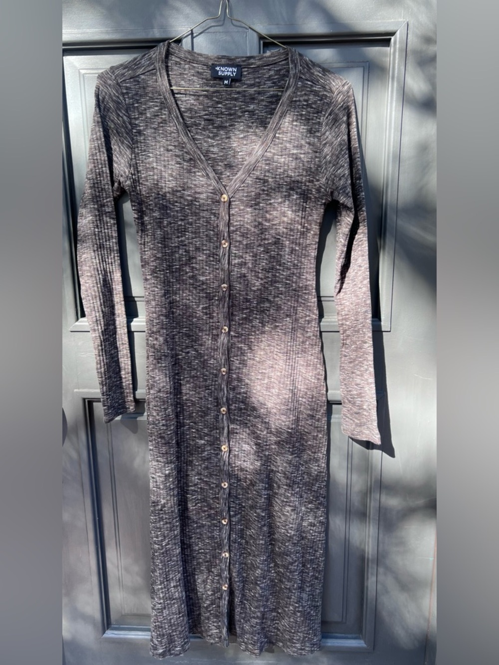 Known Supply Lorelei Black Heathered Ribbed Button-Front Maxi Dress